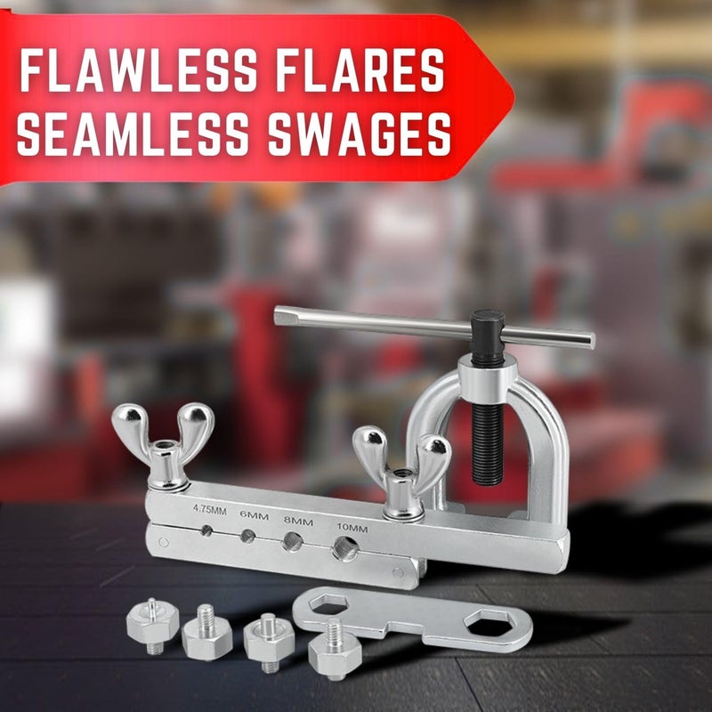 Flexzion DIN/ISO Bubble Flare Brake Line Flaring Tool Kit with 4.75 (CNF-3), 6 (CNF-4), 8, 10mm Adapters Dies Metric European Automotive Copper Steel Aluminum Fuel Hydraulic Tubing Fitting Set w/Case - Image 3